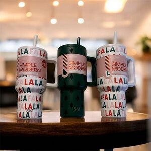 SET OF 3 Simple Modern 30oz Insulated Stainless Steel Trek Tumbler with Straw